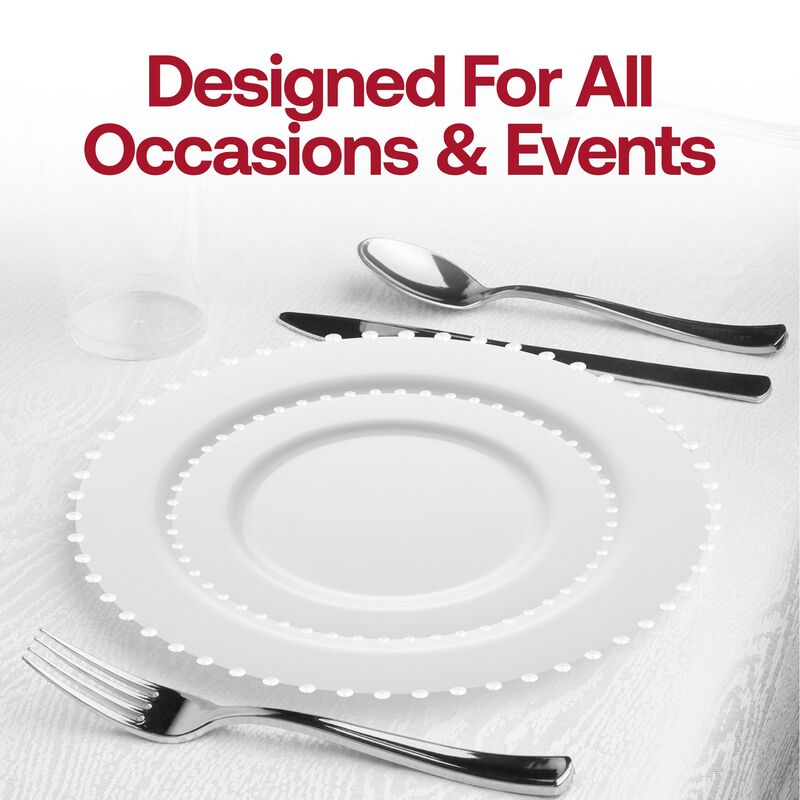 10" White Pearl String Round Plastic Dinner Plates (120 Plates) image number 6