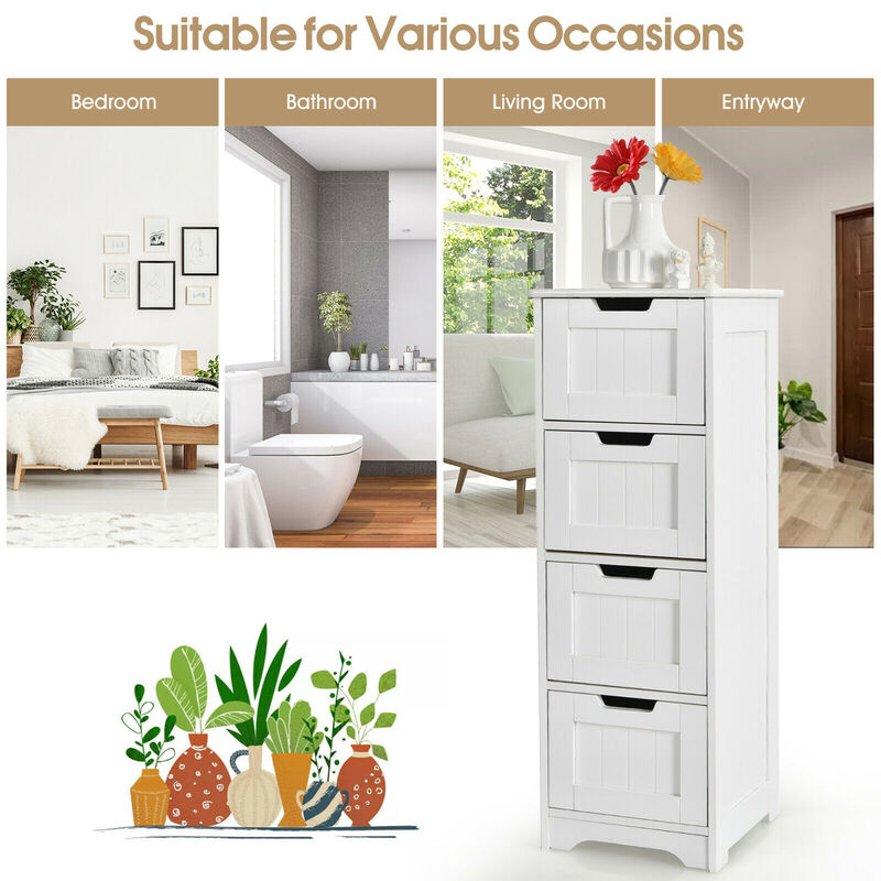 Costway Bathroom Floor Cabinet Free-Standing Side Storage Organizer w/ 4 Drawers
