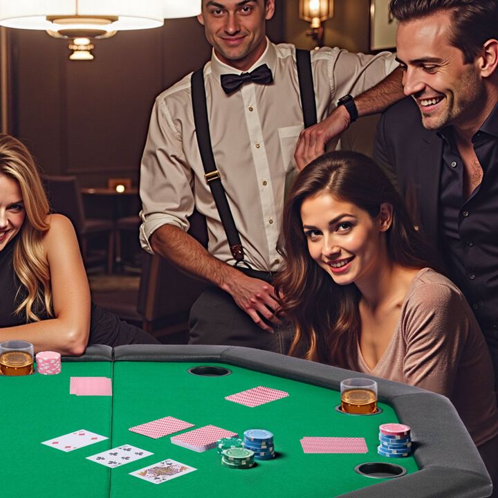 8 Player Folding Poker Table, Octagonal Casino Game Table with Padded Rails & Cup Holders