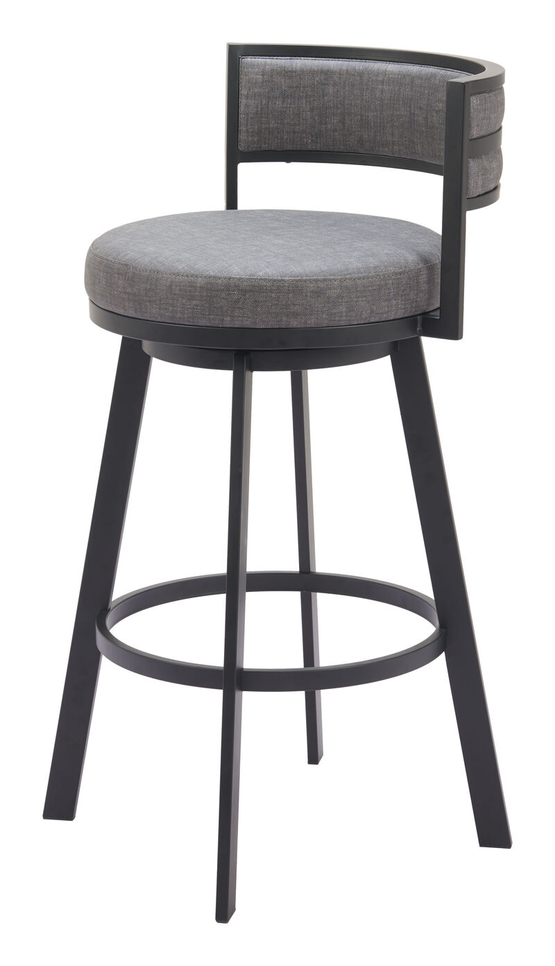 HomeRoots 31" Gray and Black Fabric and Steel Low Back Bar Height Swivel Bar Chair