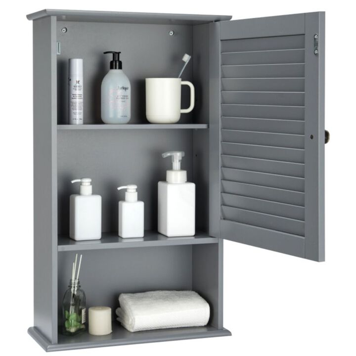 Hivvago Bathroom Wall Mount Storage Cabinet Single Door with Height Adjustable Shelf-Rustic Brown
