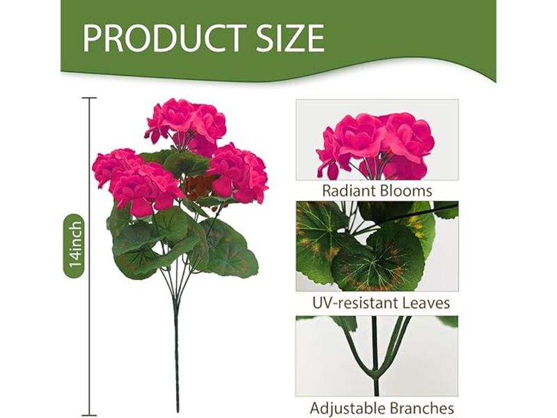 4 Piece Rose Red Artificial Flowers UV Resistant Outdoor Garden Porch Decor image number 2