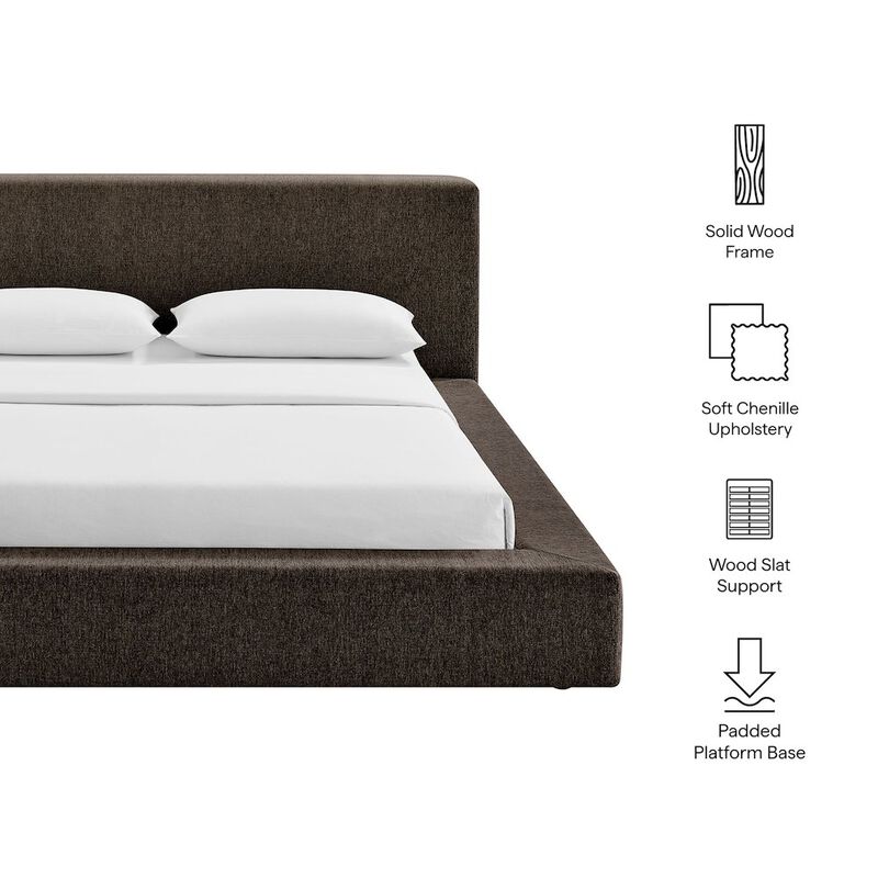 Luma Chenille Upholstered Queen Platform Bed Frame image number 1