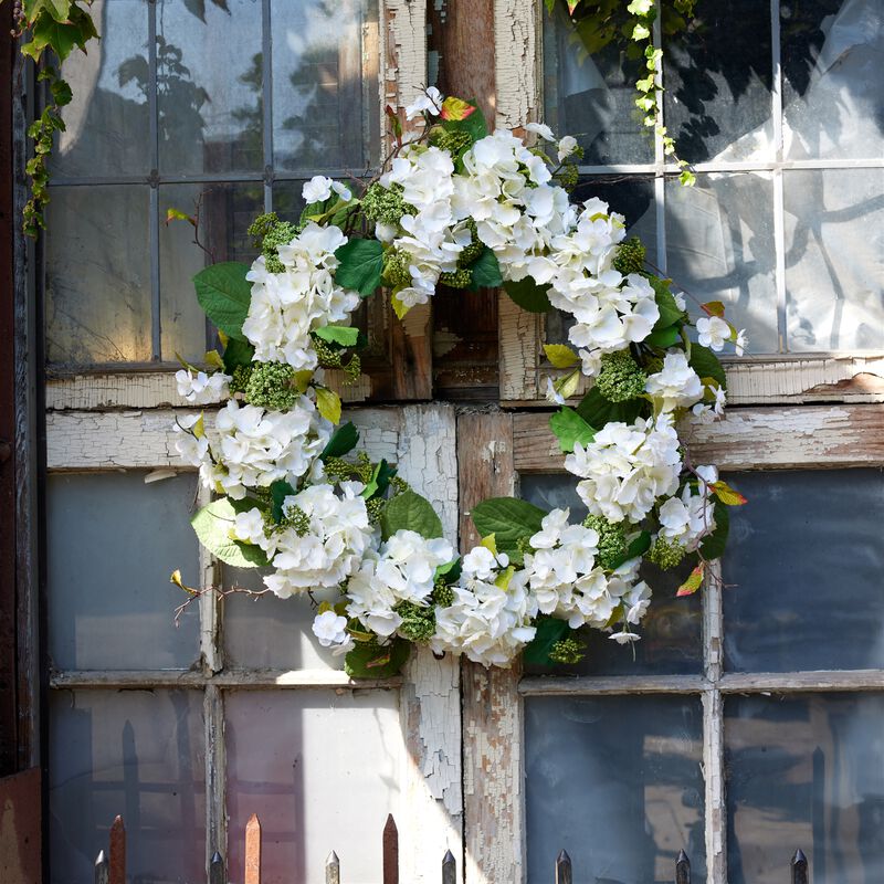 Hydrangea and Sedum Floral Wreath for Front Door, Wall, or Seasonal Display