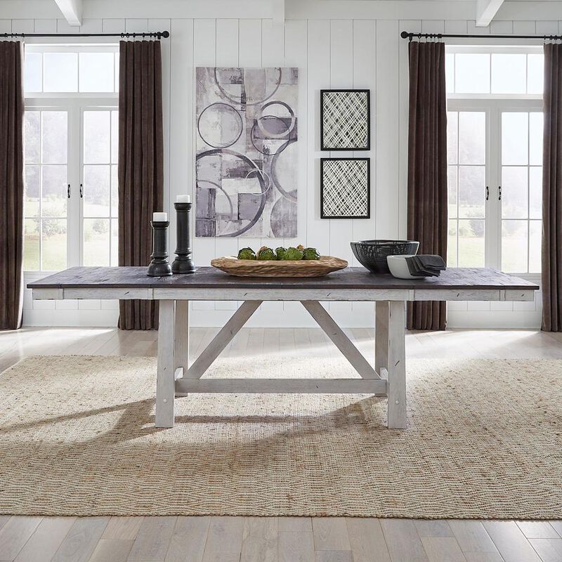 Liberty Furniture Farmhouse Trestle Table in Two Tone White w/ Wood Tone Top image number 4