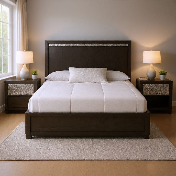 Queen Bedroom Set, Ash Gray, Chrome Wood, 3 Piece Set with 2 Nightstands