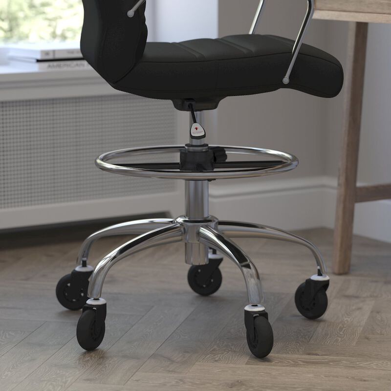 Flash Furniture Mid-Back Black Drafting Chair with Adjustable Foot Ring, Chrome Base, image number 6