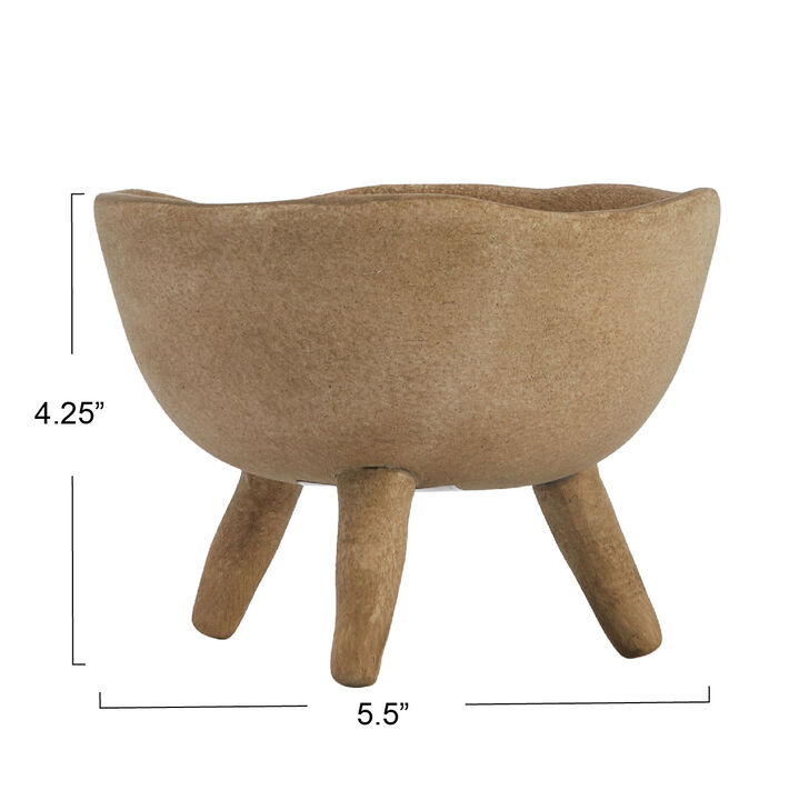 Boho Terracotta Footed Bowl with Organic Edge, Matte Taupe