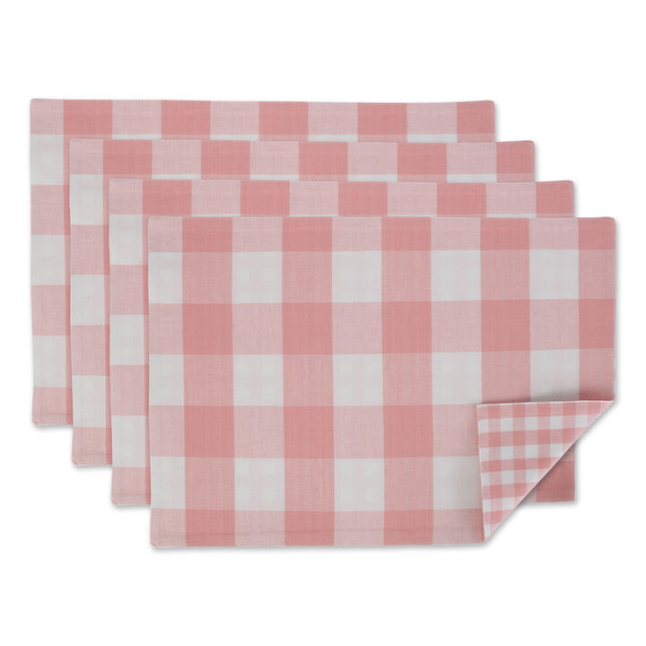 Set of 4 Pink and White Checkered Reversible Rectangular Placemat 19"