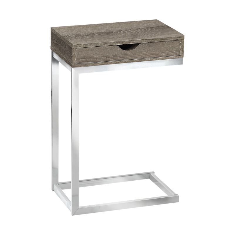 Monarch Specialties I 3254 Accent Table, C-shaped, End, Side, Snack, Storage Drawer, Living Room, Bedroom, Metal, Laminate, Brown, Chrome, Contemporary, Modern image number 1