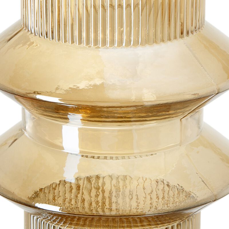 Rae Set of 2 Glass Vases, Tall Round Cylinders, Amber Yellow, Clear Finish - Benzara