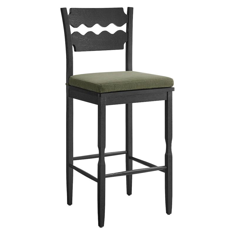 Jax Oak Wood Bar Stool With Wavy Razor Back and Cushion image number 0