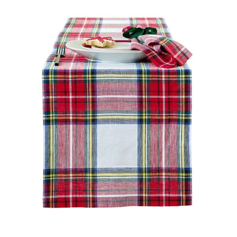 Solino Home 100% Pure Linen Table Runner - Stewart Plaid