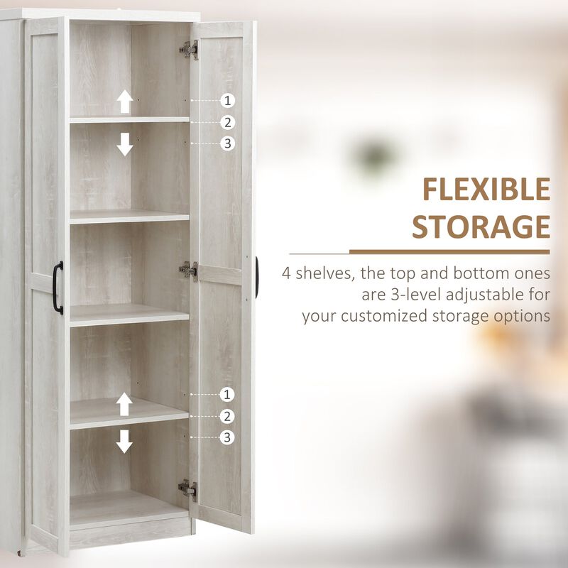 63" 2-Door Kitchen Pantry Storage Cabinet with 5-tier Shelving and 2 Adjustable Shelves for Dining Room, Antique White