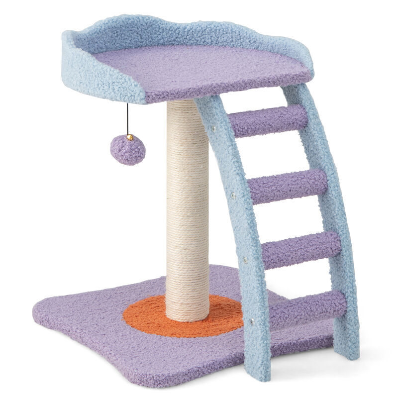 Mohair Plush Cat Tree with Ladder and Jingling Ball-Purple