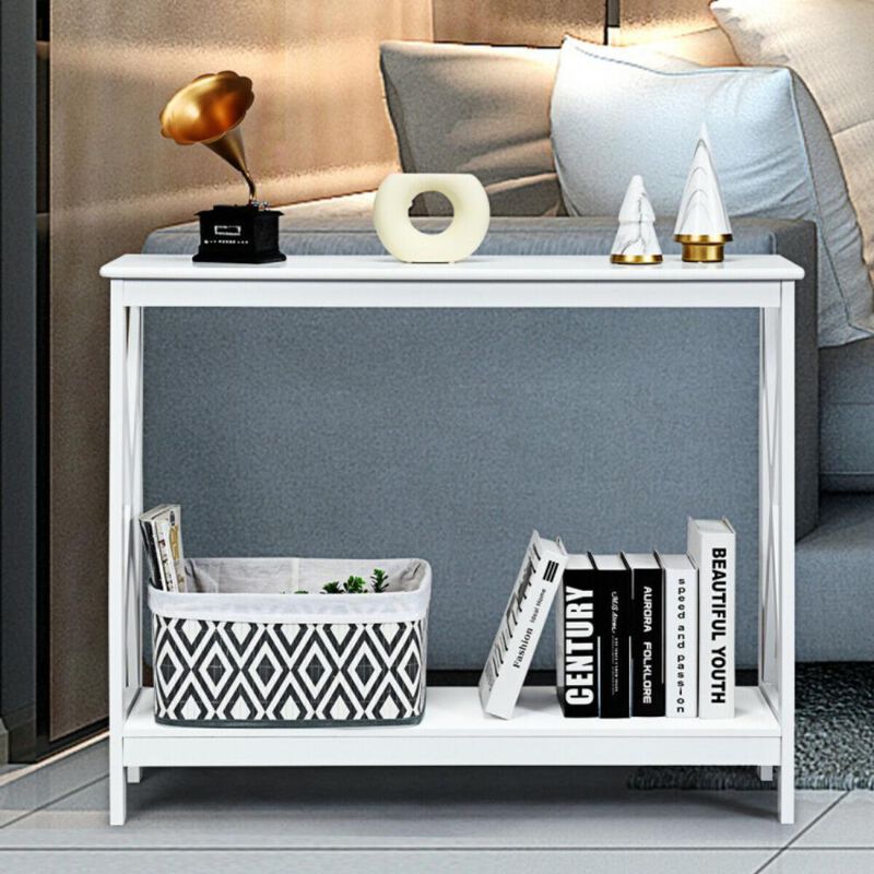 Hivvago 2-Tier Console X-Design Sofa Side Accent Table
