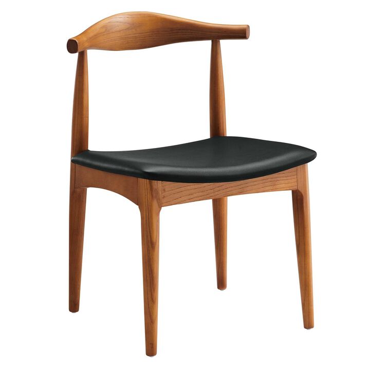 Modway Tracy Mid-Century Modern Wood and Faux Leather Upholstered Dining Chair in Black