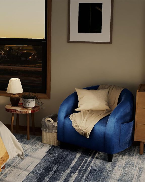 Modern Barrel Accent Chair, Soft Padded Round Armchair in Suede & Boucle Fabric, Ideal for Living Room, Bedroom and Lounge