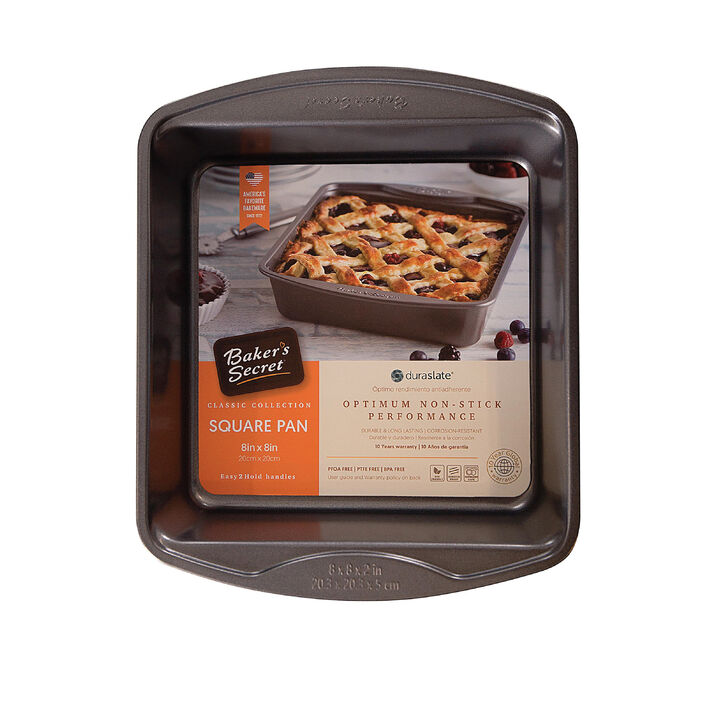 Baker's Secret 11" Square Pan, Non-stick Cake Pan, Dark Gray Classic Line, Baking Essentials