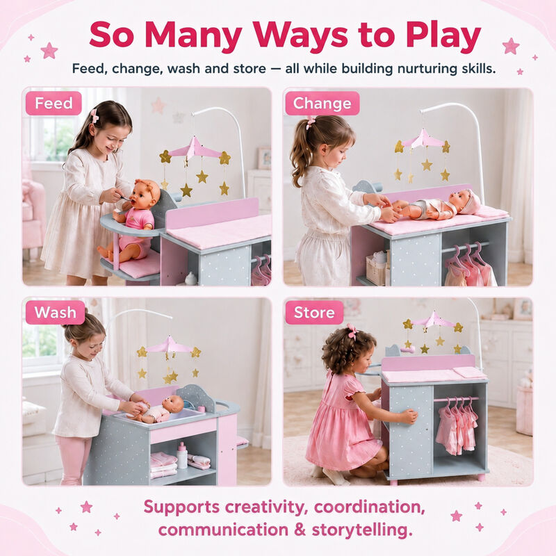 Olivia's Little World Polka Dots Princess Baby Doll Changing Station, Gray image number 2