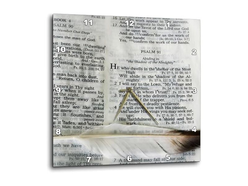 Photograph Bible Open Psalm Marked Feather Wall Clock 13 Inch Home Decor image number 0