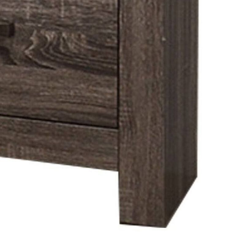 Soma 24 Inch Rustic 2 Drawer Nightstand, Sleek Metal Bar Handles, Oak Gray - Benzara
