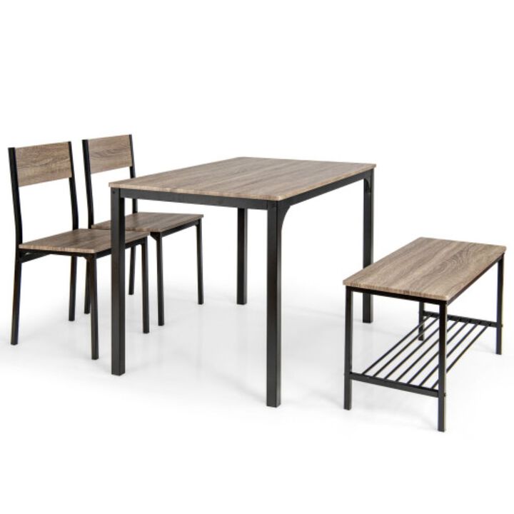 Hivvago 4 Pieces Rustic Dining Table Set with 2 Chairs and Bench-Rustic Brown