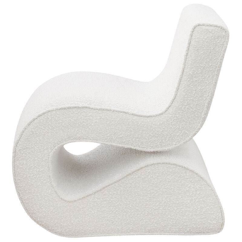 Zea Unique Accent Chair, Modern Curved, White Boucle Upholstery, Metal