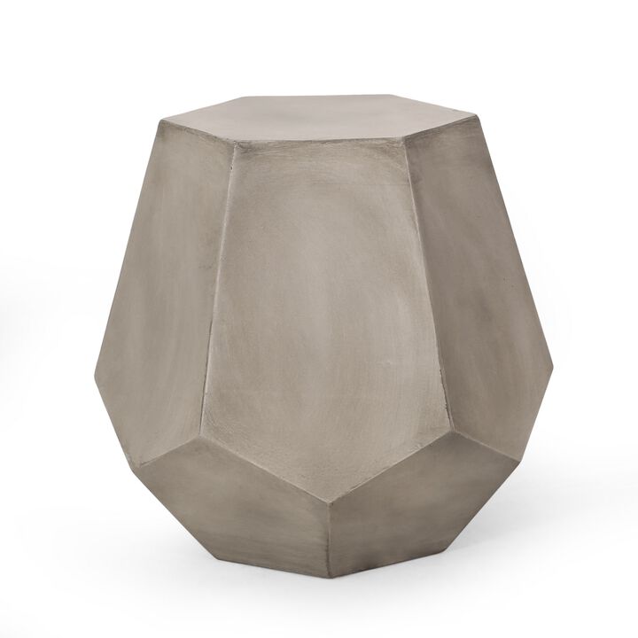 Gary Outdoor Side Accent Table, Geometric, Gray Faux Concrete, 21 Inch