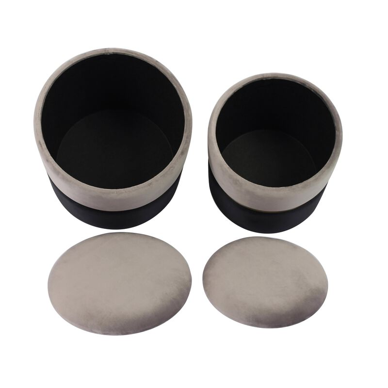 Tov Furniture Gigi Storage Ottoman - Set of 2 (Velvet, Grey|Black) image number 3