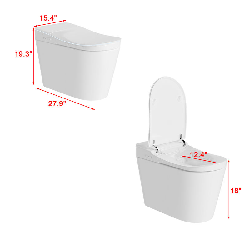 FUFU&GAGA Advanced Ceramic Glazing Smart Toilet with UV Sterilization, Radar Sensing Flip Cover, Foot Sensor, Built-in Bidet and Ambient Lighting (27.9 in. W x 15.4 in. D x 19.3 in. H), White