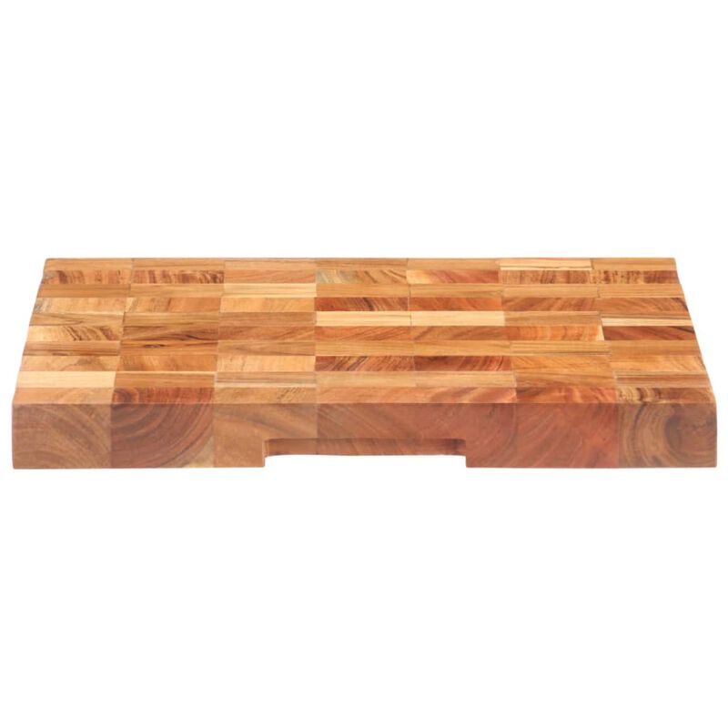 vidaXL Solid Acacia Wood Cutting Board - Brown Wooden Board with 1.5" Thickness and Finger Groove - Dimensions: 19.7" x 13.4"