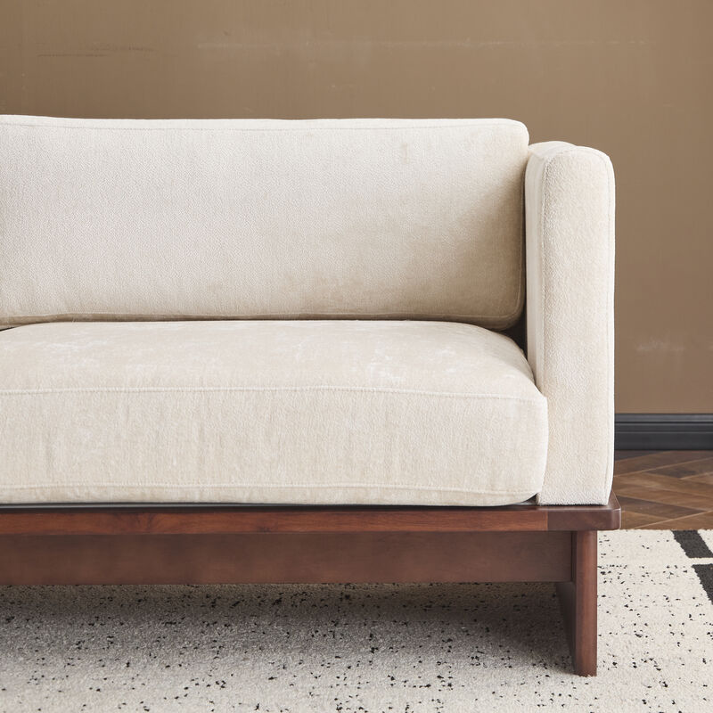 Christopher Knight Home Miranda 77'' Modern 3-Seater Rubberwood Upholstered Sofa with Thick Cushions