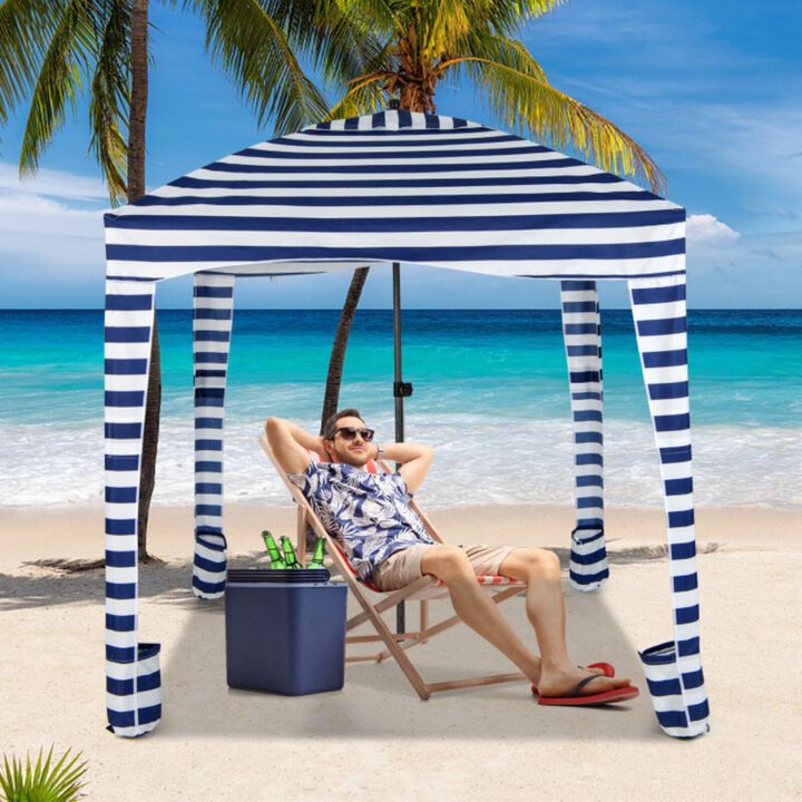 Foldable Beach Cabana Tent with Carrying Bag and Detachable Sidewall