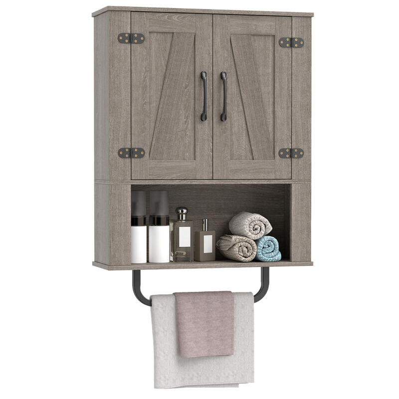 3-Tier Bathroom Wall Cabinet with 2 Barn Doors and Towel Bar image number 3