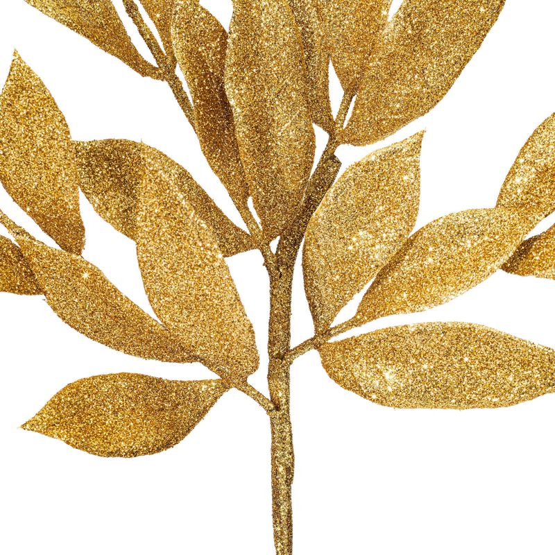 Vickerman 22" Gold Glitter Bayleaf Artificial Christmas Spray - Set of 12 Glitter Leaf Sprays for Gold Leaves Artificial Flowers and Christmas Tree Decor image number 5