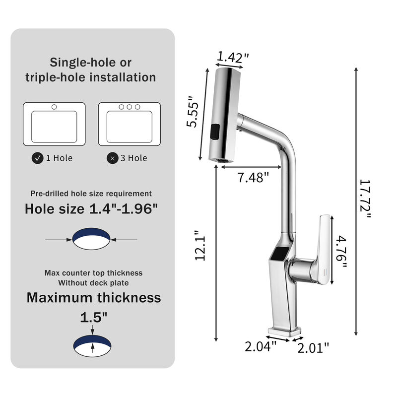 Touchless Kitchen Sink Faucet with LED Temperature Display, 3‑Function Pull‑Out Sprayer & 360&deg; Swivel Spout image number 2