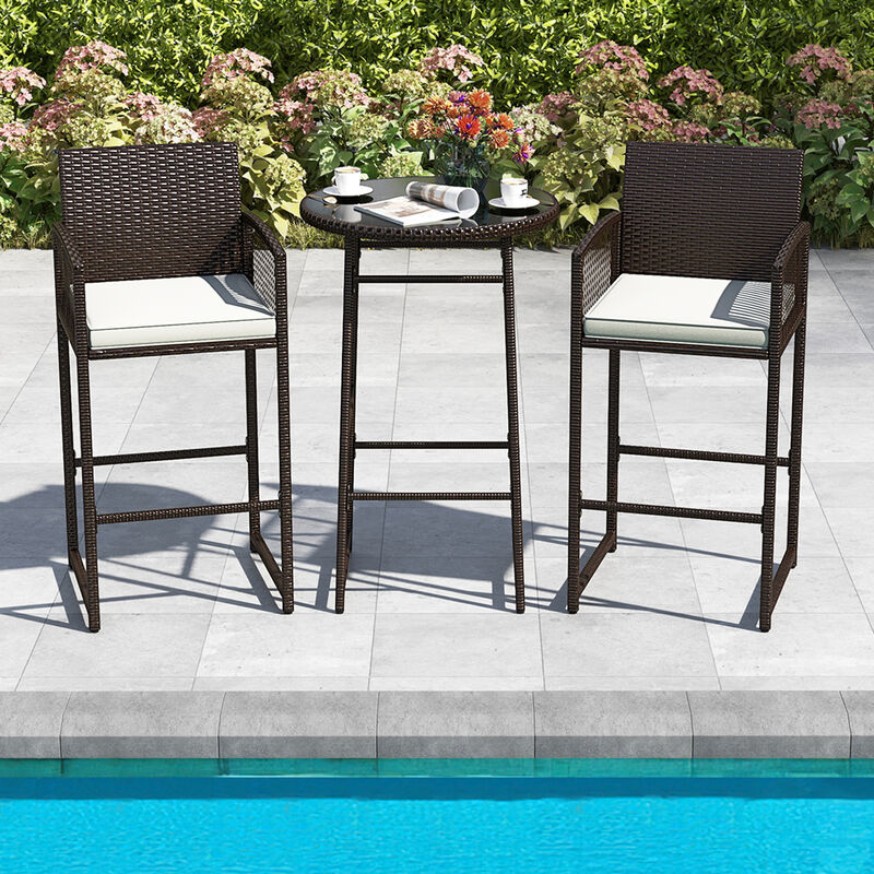 Outdoor Wicker 3 Piece Bar Set with Bar Height Table and Armchairs image number 1