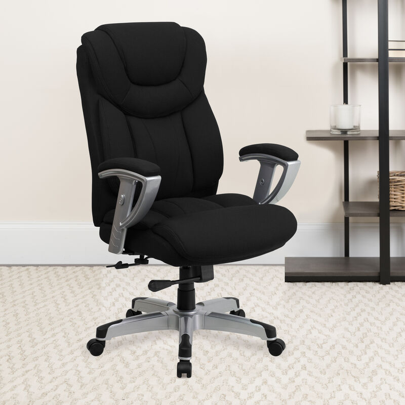 HERCULES Series Big & Tall 400 lb. Rated Black Fabric Executive Ergonomic Office Chair with Silver Adjustable Arms image number 1