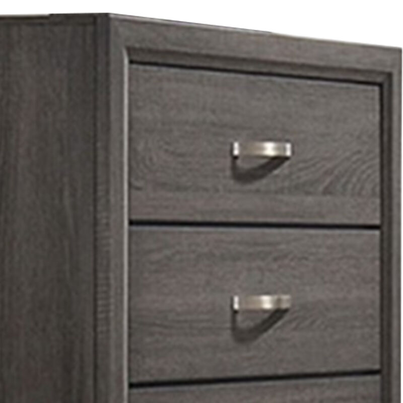 Erica Tall Dresser Chest, 5 Drawers, Gray Wood Finish, Metal Handles - Benzara