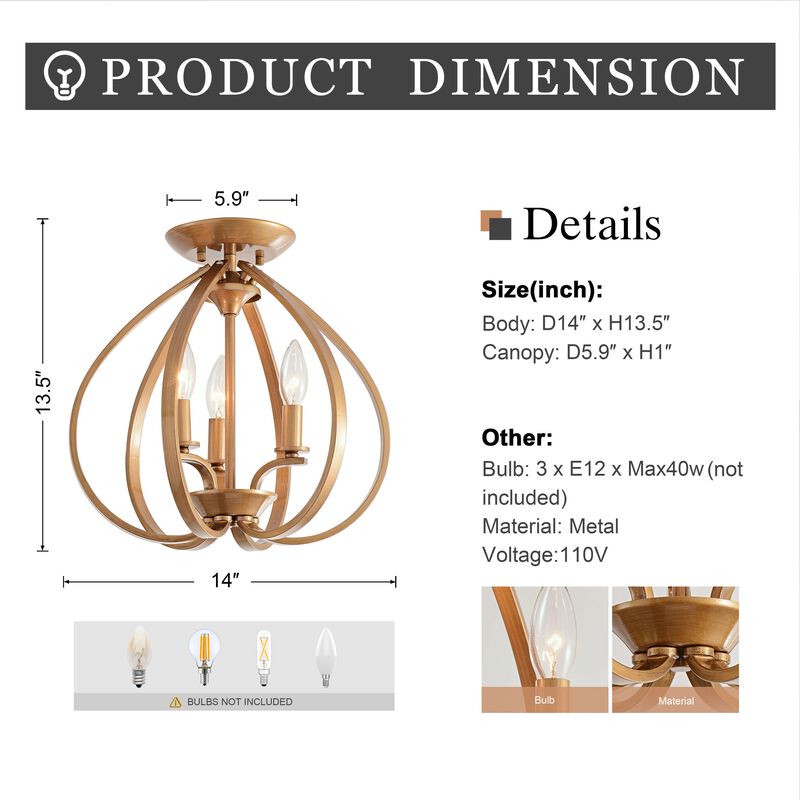Romy 3-light Brushed Brass Contemporary Flush Mount Chandelier image number 4