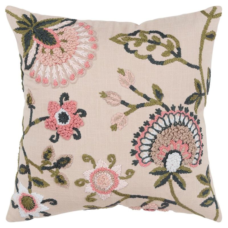 Homezia Blush Botanical Pattern Embroidered Throw Pillow