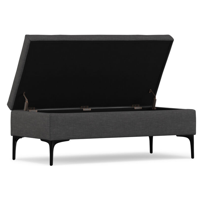 Rebecca 48 inch Wide Mid Century Modern Rectangle Large Coffee Table&nbsp;Storage Ottoman with Lift up Lid in Slate Grey Polyester , Assembled image number 3