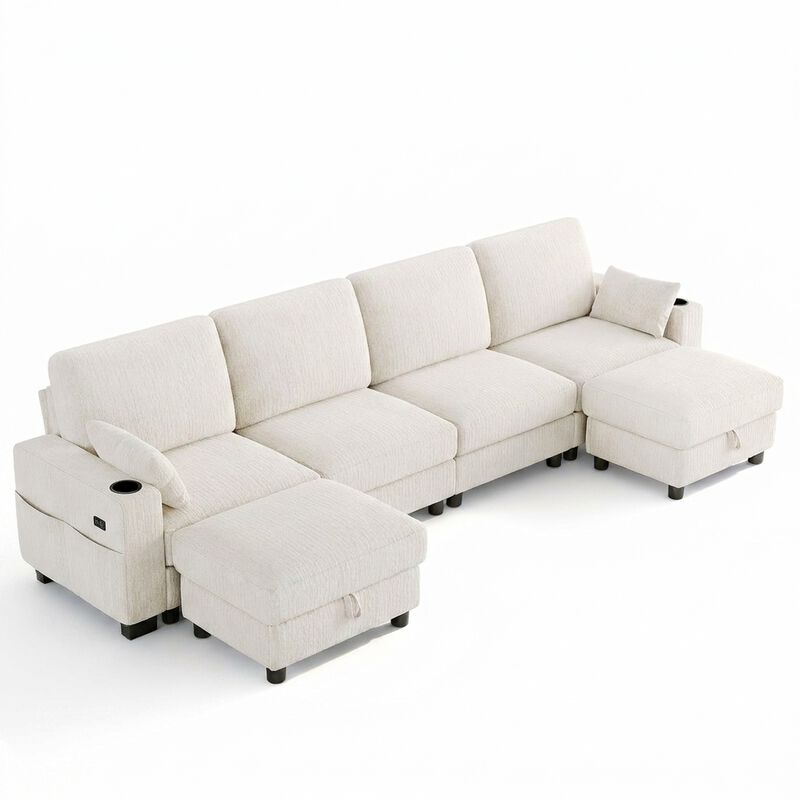 Vipbear 128" Modular Sectional Sofa, Chenille U Shaped Cloud Couch with Ottoman Adjustable Backrest image number 0