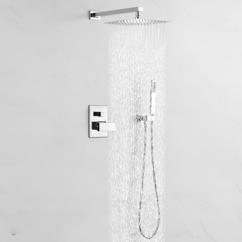 Mondawe 10-in Built-In Shower Faucet System with 2-way Diverter， Square Bathroom Shower Combo Set (Pressure-balanced Valve Included)
