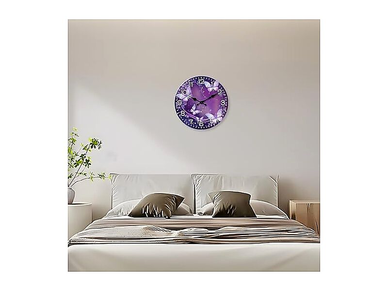 Purple Wall Clock Girls Bedroom Analog Butterfly Clocks Battery Operated 12 Inch image number 1