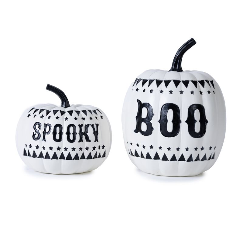 Halloween Pumpkin Decor Set of 2 – “Spooky” and “Boo” Fall Decorations for Indoor Home Display