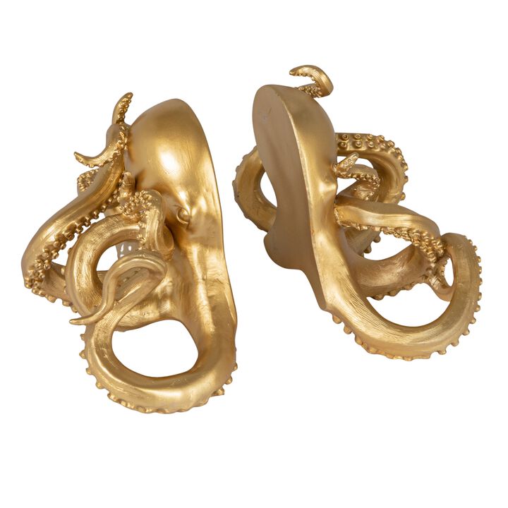 Resin Octopus Bookends, Metallic Gold Finish