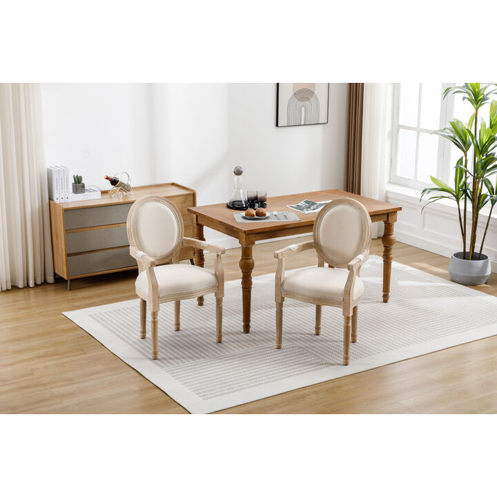 French Style Solid Wood Dining Chair, Set of 2, Cream