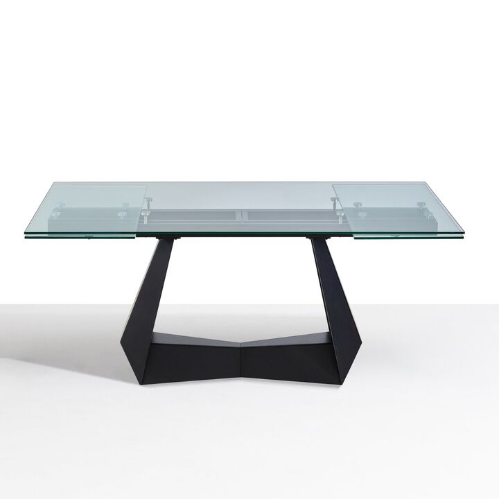 Clear Glass Extension Dining Table with Black Metal Base